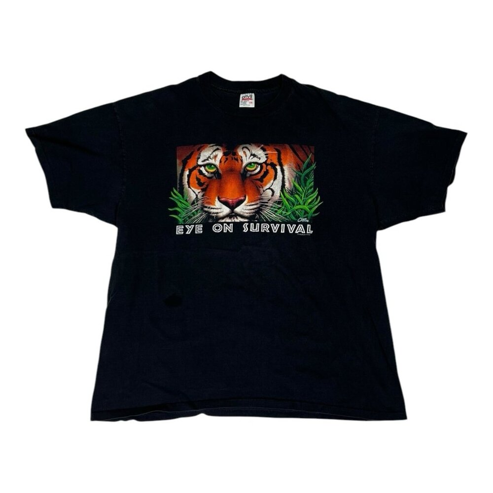 Vintage Human-i-Tees T-Shirt Size 2XL Black Tiger Single Stitch Humanitees 90s
